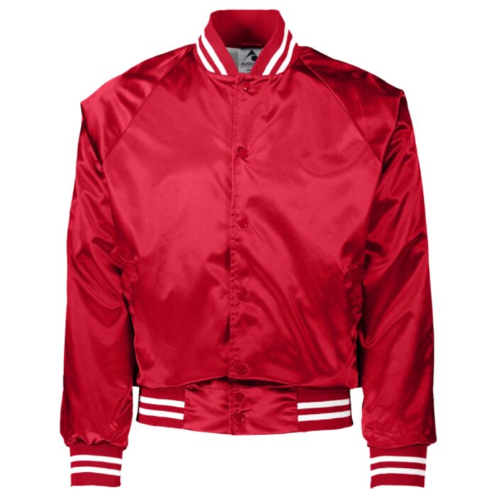 Unisex Striped Trim Satin Baseball Jacket Thumbnail