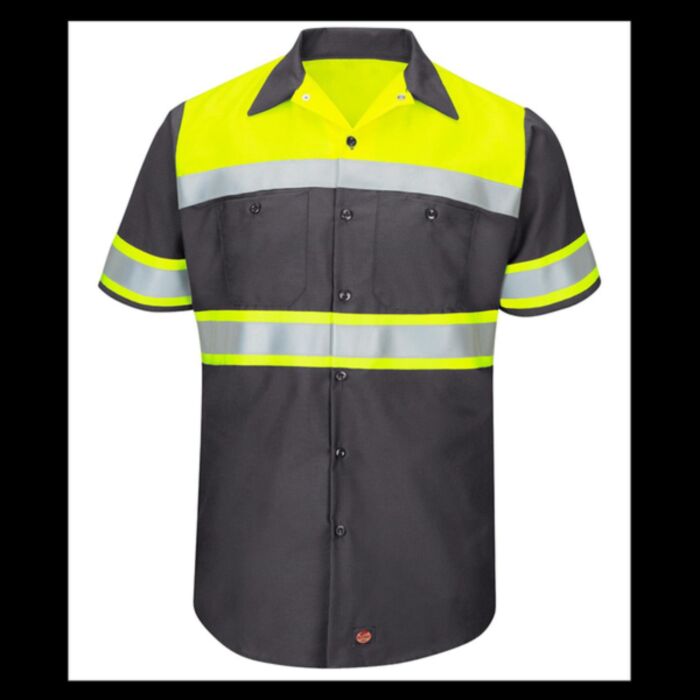 Men's Tall Hi-Visibility Colorblock Ripstop Short Sleeve Work Shirt Thumbnail