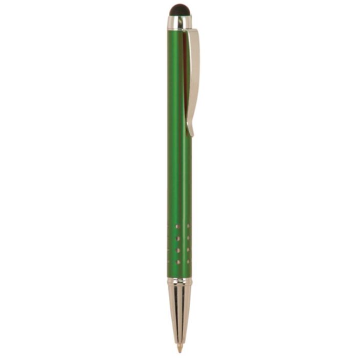 Green with Silver Trim Laserable Pen with Stylus Thumbnail