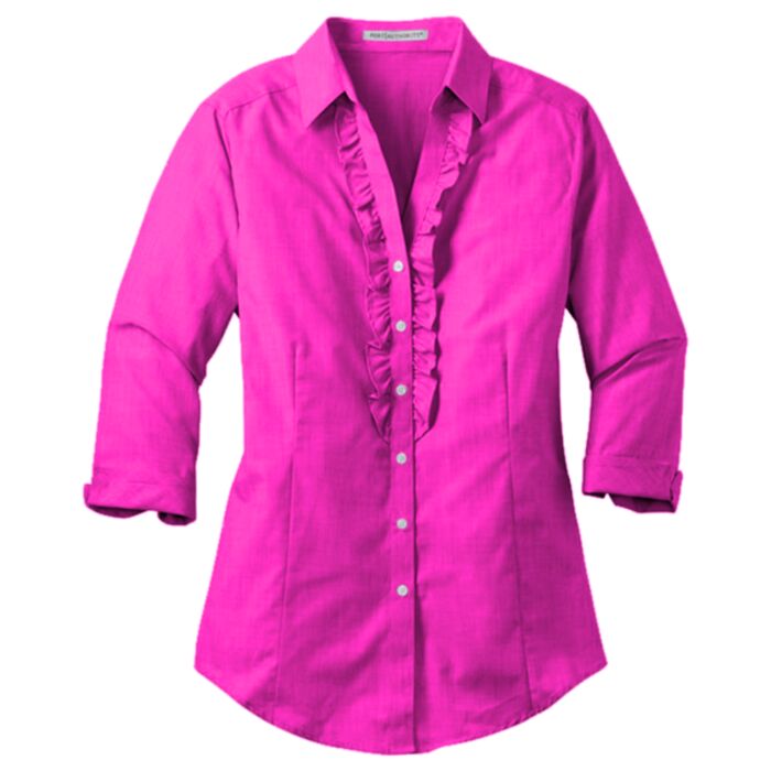 L644 Ladies Crosshatch Ruffle Easy Care Shirt Thumbnail